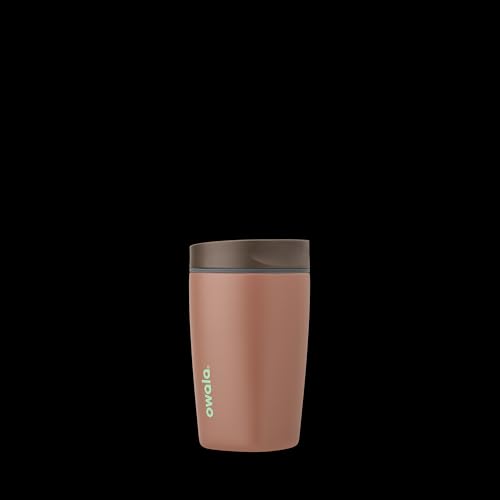 Owala SmoothSip Slider Insulated Stainless Steel Coffee Tumbler, Reusable Iced Coffee Cup, Hot Coffee Travel Mug, BPA Free 12 oz, Grey/Brown (Cozy Cocoa)