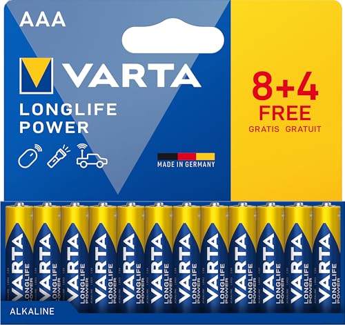 (-16%) VARTA Batterien AAA, 12 Stück (8+4), Longlife Power - Alkaline Micro Batterien LR03 mit 1,5 V - Made in Germany - für energieintensive Geräte
