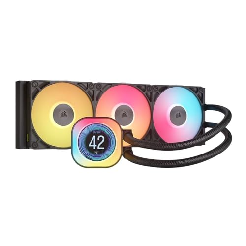 CORSAIR iCUE Link Titan 360 RX LCD Liquid CPU Cooler – 360mm AIO – Low-Noise – FlowDrive Cooling Engine – Intel LGA 1851/1700, AMD AM5/AM4 – 3X RX120 RGB Fans – iCUE Link System Hub Included – Black