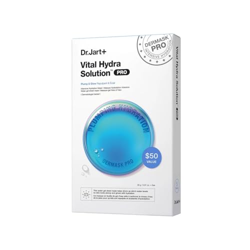 Dr.Jart+ Dermask Vital Hydra Solution Glow Korean Face Mask with Hyaluronic Acid for Glass Skin | Sheet Mask | Gifts for Women | Korean Skin Care, 5 Pack