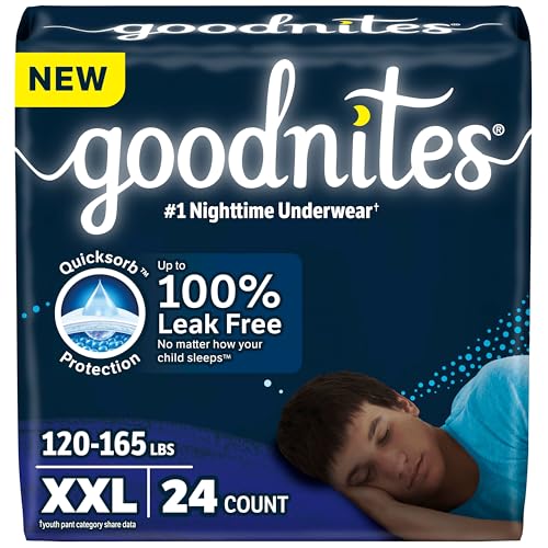 Goodnites Boys' Nighttime Underwear, Size XXL (120-165 lbs), 24 Ct (2 Packs of 12), Packaging May Vary