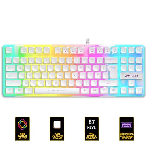 Ant Esports MK700 V2 Membrane TKL Wired Gaming Keyboard, 87 UV Coated Mechanical feel Keys Cool RGB Backlight Waterproof Keyboard for PC Laptop Mobile