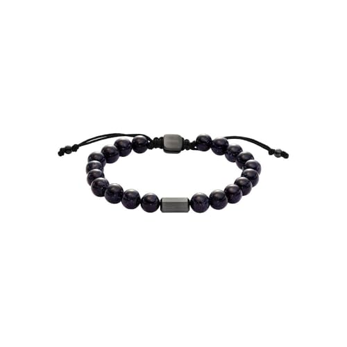 (-46%) Fossil Herren-Edelstahl-Perlenarmband mit Schieberverschluss, Tiefschwarz