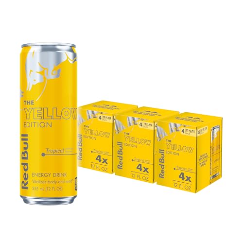 Red Bull Yellow Edition Energy Drink, Tropical, with 114mg Caffeine plus Taurine & B Vitamins, 12 Fl Oz, Pack of 12 Cans