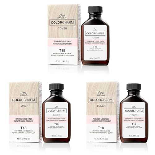 COLORCHARM Permanent Liquid Toners, Neutralize Brass, Free of Parabens, Vegan, T18 Lightest Ash Blonde, 1.4 fl oz (Pack of 3)