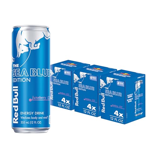 Red Bull Sea Blue Edition Energy Drink, Juneberry, with 114mg Caffeine plus Taurine & B Vitamins, 12 Fl Oz, Pack of 12 Cans