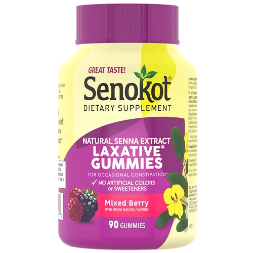 Senokot Dietary Supplement Laxative Gummies, Natural Senna Extract, Gentle, Overnight Relief from Occasional Constipation, Mixed Berry Flavor, 90 Count