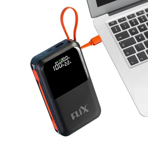 FLiX UltraCharge XPB-P45 20,000mAh 45W QC Power Delivery PPS Power Bank, in-Built Type C & Lightning Fast Charging Cables, LED for Charging Percentage