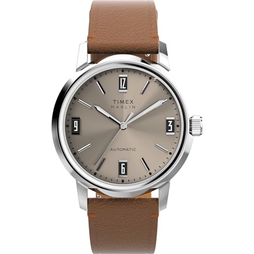Timex Men's Marlin Automatic 40mm Watch - Brown Strap Natural Dial Stainless Steel Case