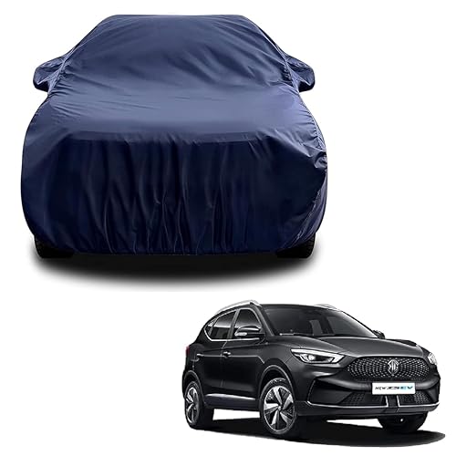 Sulfar 100% Water Resistant Car Body Cover Compatible with Mirror for MG ZS EV (Triple Stitched, Full Bottom Elastic, Navy Blue)