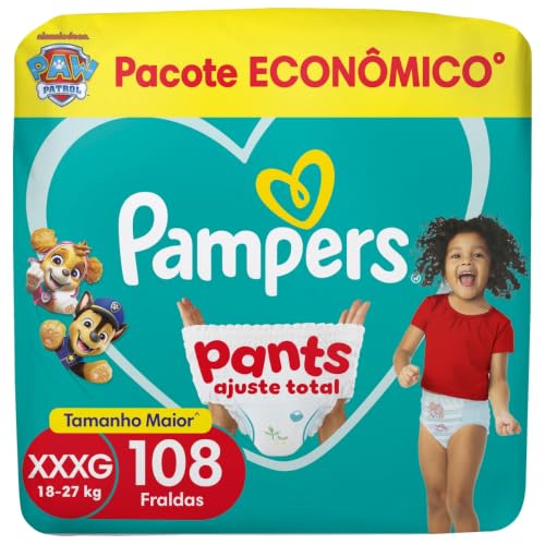 Fralda Pampers Pants Ajuste Total tamanho XXXG, Fácil de Vestir, 108 Unidades