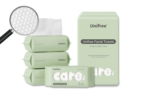 Unifree Facial Towel l Disposable Dry Wipes l 4 -pack Value Pack, 240 Count Towel,Absorbent,Reusable, Soft, Comfort Skincare