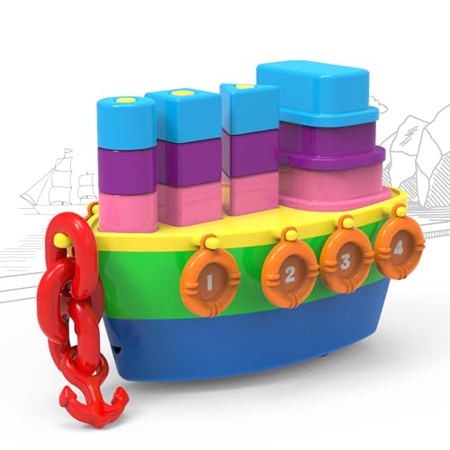 Stack A Boat 7 in 1|Nest 'N' Link,Pull Along Toy, Walking, Shape Sorting,Pretend Play|Learning Activity Toy, Multicolor |Birthday Gift for Kids 12 Mon