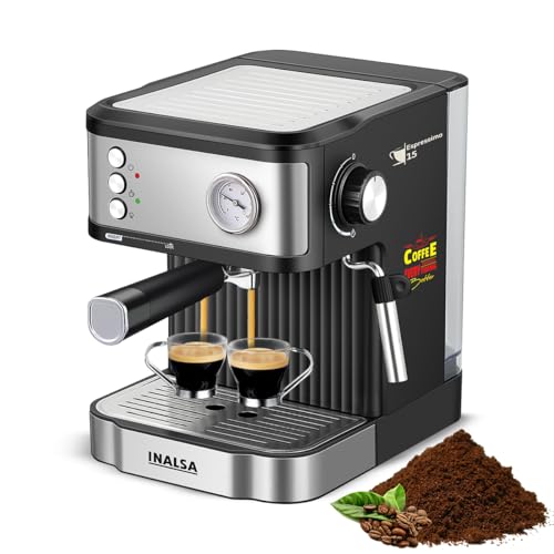 INALSA Espresso Coffee Machine for Home, Office|15 Bar Pressure|NTC Visible temperature Control Technology With Milk Frother|Double Shot System|3in1- 