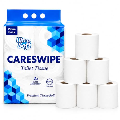 Careswipe 3 Ply Toilet Tissue Paper Rolls Pack of 6 | Soft Paper And Highly Absorbent Toilet Paper 6 Rolls | Ultra Soft Bathroom Rolls, Superior Comfo