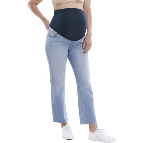 Motherhood Maternity Women's Secret Fit Over The Belly Slim Straight Leg Pregnancy Jeans, Light Wash