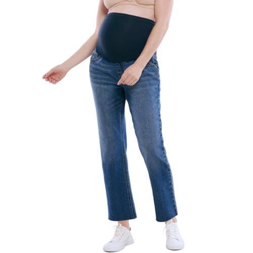 Motherhood Maternity Women's Secret Fit Over The Belly Slim Straight Leg Pregnancy Jeans, Medium Wash, Large