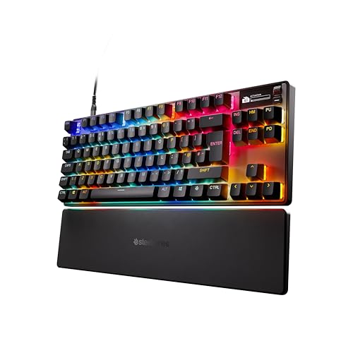 (-26%) SteelSeries APEX PRO TKL Gen-3-Gaming-Tastatur – OmniPoint 3.0 analoge magnetische Schalter, Quickset-Auto-Presets (Schnellabzug, Schnellantipp/SOCD, Schutzmodus), OLED, RGB, PBT, USB-C, UK QWERTY