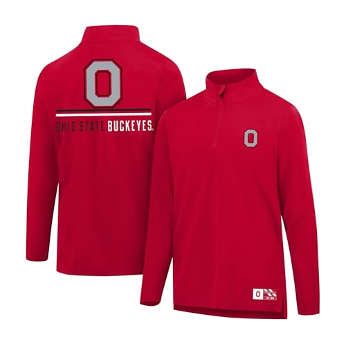 Ultra Game NCAA Official Adults Super Soft Quarter Zip Long Sleeve T-Shirt - Unisex, Ohio State University, Team Color, Small
