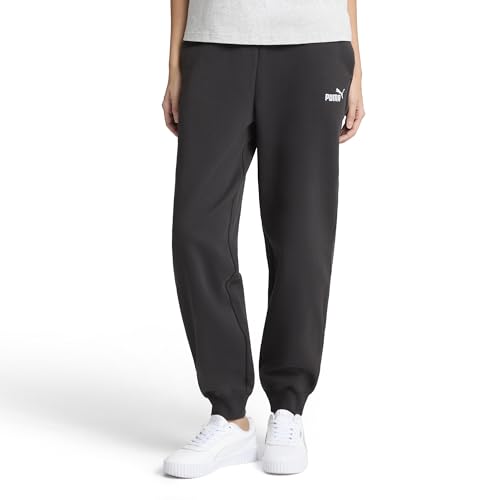 PUMA Women's Essentials Logo Fleece Sweatpants, Black Cuff Leg SS25, Medium