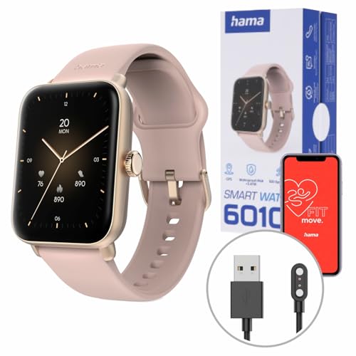 Hama 6010 Inch GPS Smart Watch (Sports Watch, 1.65 Inch TFT Screen, Call Answer, Siri/Google Voice Control, IP68/3 ATM Waterproof), Rose Gold