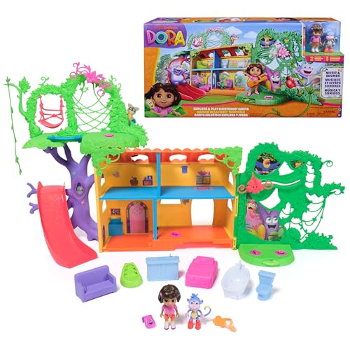 Dora, Explore & Play Rainforest Casita Playset, Dora and Boots Figures, Doll's house Furniture, Bilingual Phrases, Kids Toys for Girls and Boys Ages 3 and Up