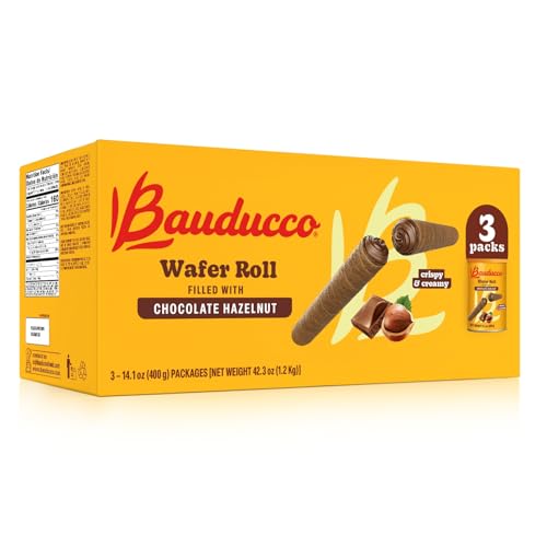 Bauducco Wafer Rolls, Crispy Chocolate Wafer Rolls Filled with Creamy Hazelnut, 42.3 oz (3-Pack)