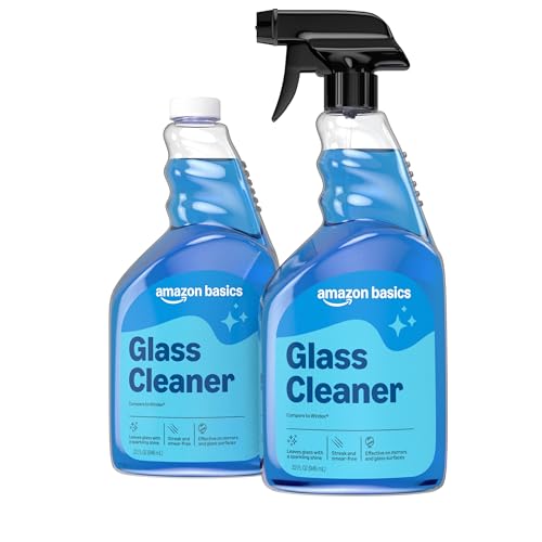 Amazon Basics Glass Cleaner, Streak-Free Shine, 32 Fl Oz, Pack of 2 with 1 Sprayer
