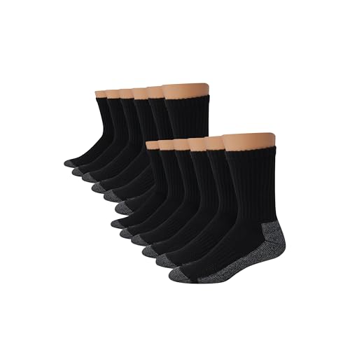 Hanes Men's Work Socks, Cushioned Crew Socks, Moisture-Wicking Socks & Odor Control, 12-Pack