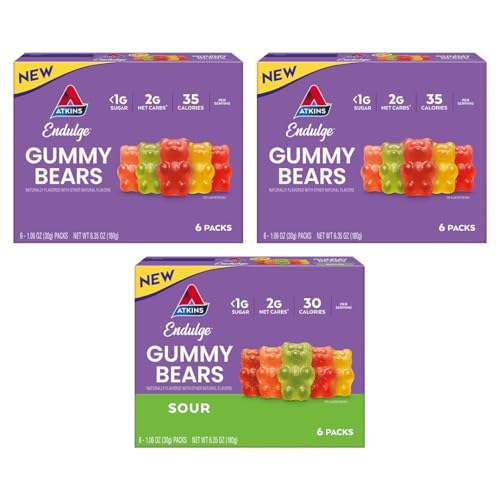 Atkins Endulge Gummy Bears Variety Pack, Low Sugar, Keto Friendly, Keto Sweet Treats, 18 Pack (12 Sweet Gummy Bears, 6 Sour Gummy Bears)