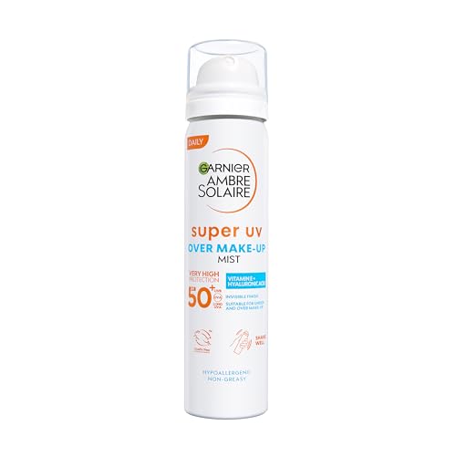 (-23%) Garnier Ambre Solaire Over Makeup Super UV Protection Mist LSF50+, mit Hyaluronsäure und Vitamin E, leichte Textur, unsichtbares Finish, nicht fettend, spendet der Haut Feuchtigkeit, 75 ml