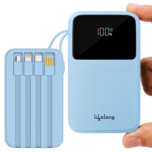 Lifelong Electronics 10000mAh 22.5W Fast Charging Power Bank | 3 Inputs (1 Built-in USB A Cable + 1 C + 1 Lightning Port) & 6 Outputs (3 Built-in Cabl