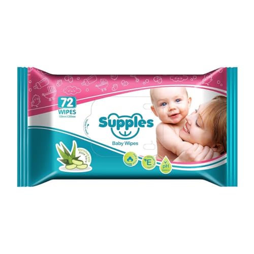 Amazon Brand - Supples Baby Wipes | 864 Wipes | 72 Wipes x 12 Packs | Enriched With Aloe Vera and Vitamin E | Alcohol-Free and Paraben-Free | Pure Wat