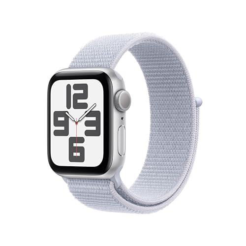 Apple Watch SE (2nd Gen, 2023) [GPS 40mm] Smartwatch with Silver Aluminum Case with Blue Cloud Sport Loop. Fitness & Sleep Tracker, Crash Detection, H