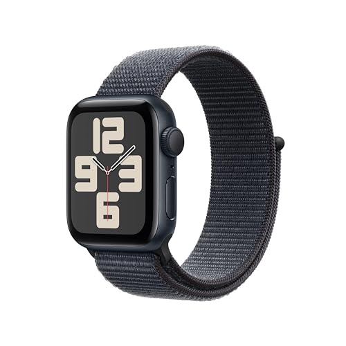 Apple Watch SE (2nd Gen) [GPS 40mm] Smartwatch with Midnight Aluminum Case with Ink Sport Loop One Size. Fitness and Sleep Trackers, Crash Detection, Heart Rate Monitor, Carbon Neutral