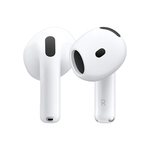 Apple Auriculares inalámbricos AirPods 4, auriculares Bluetooth, con cancelación activa de ruido, audio adaptativo, modo de transparencia, audio espacial personalizado, estuche de carga USB-C, carga