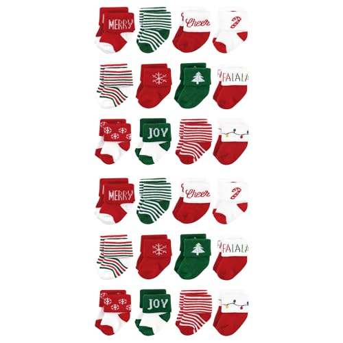 Hudson Baby Unisex Baby Cotton Rich Baby Terry Socks 24-Pack, 12 Days Of Christmas Falala, 0-6 Months