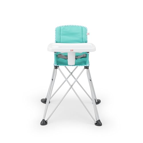 Bright Starts Pop 'N Dine Portable High Chair, Indoor/Outdoor, Dining Tray, Easy to Fold, Unisex, Teal, 6 Months +