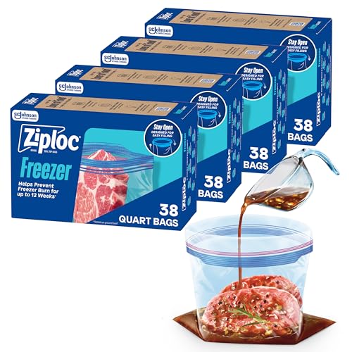 Ziploc Quart Food Storage Freezer Bags, 152ct Total, Stand-Up Bottom