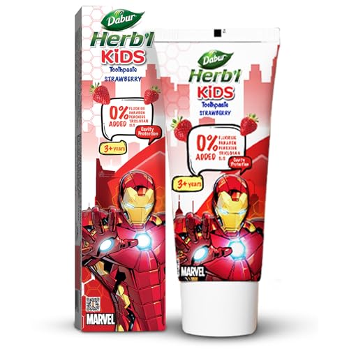 Herb'l Kids Iron Man Toothpaste|3+ Years|Strawberry Flavour|80 G|No Added Chemicals|Cavity Protection|Fights Germs|Strong Teeth,Healthy Gums|Natural &