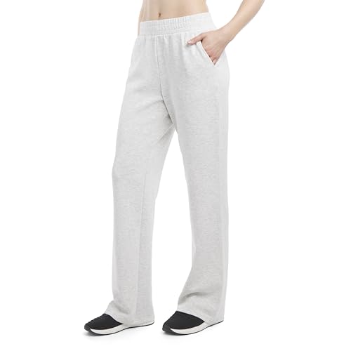 Danskin Women's Cloud Flare Leg Sweatpants with Pockets, Silver Heather, Large