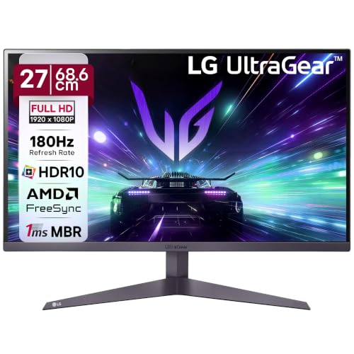 LG 27GS50F 68.6cm (27 Inch) Ultragear FHD (1920x1080) Gaming Monitor, 180Hz, 1ms MBR, AMD FreeSync™, Anti-Glare, DP, HDMI X 2, HDR10, FPS Counter, 3-S
