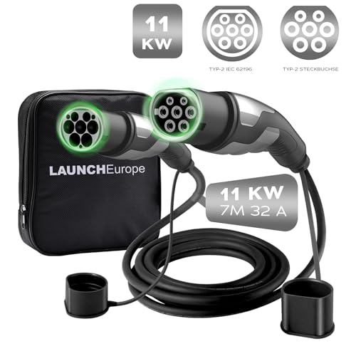 LAUNCH Type 2 Charging Cable,16A/11kW/7M/3 Phase/IP55,Type 2 to Type 2 EV Charging Cable Facilitates Fast Charging for Electric Vehicles,TÜV,CE,RoHS,UKCA Certified,Includes Carry Bag