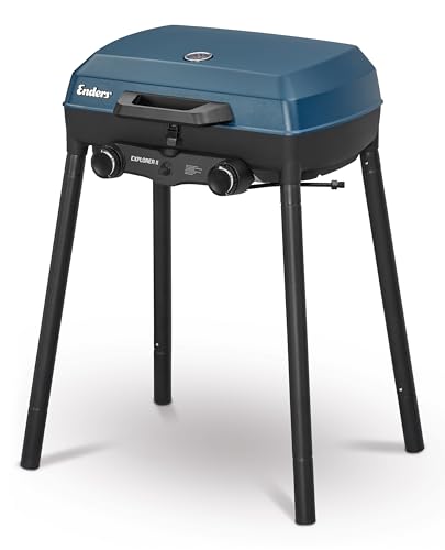 (-24%) Enders® Camping Gasgrill EXPLORER II, integriertes Grill-Thermometer, Grillen-, Kochen-, Backen Funktion, 2 Brenner Edelstahl, kleiner Balkon-Picknick-Grill - Stahl-Grillwanne, #2104