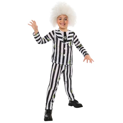 Rubies 1000709XXS000 Kids Beetlejuice Costume and Wig Fancy Dress, Multicoloured, 3-4 Halloween