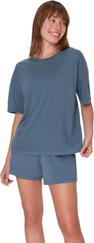 Hanes Women's Originals 2 Piece Lounge, Comfywear Supersoft Boxy T-Shirt & Sleep Shorts Loungewear Set, Stargazer Grey/Stargazer Grey, 2X Large
