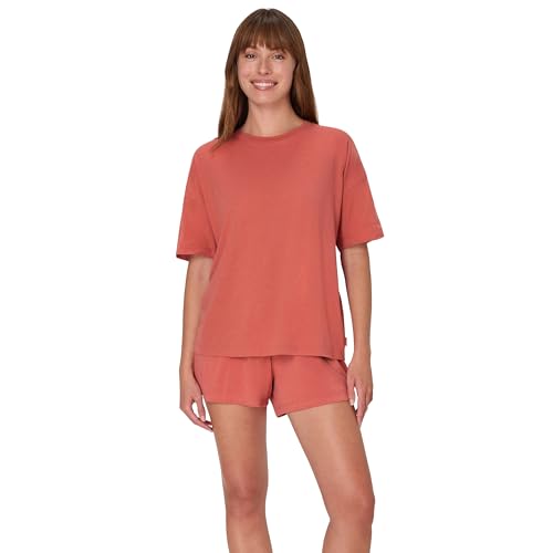 Hanes Women's Originals 2 Piece Lounge, Comfywear Supersoft Boxy T-Shirt & Sleep Shorts Loungewear Set, Natural Cedar/Natural Cedar, Medium