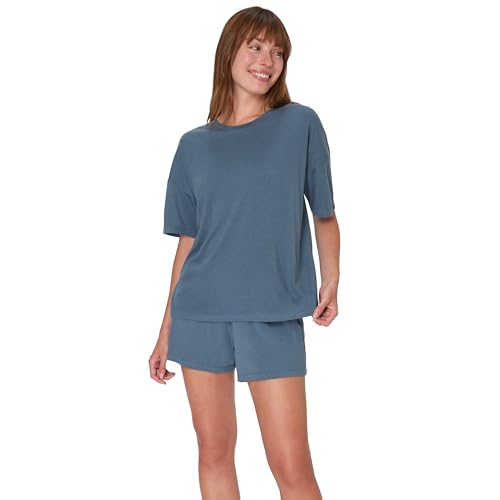 Hanes Women's Originals 2 Piece Lounge, Comfywear Supersoft Boxy T-Shirt & Sleep Shorts Loungewear Set, Stargazer Grey/Stargazer Grey, Medium