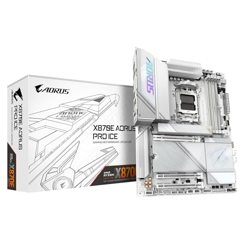 GIGABYTE X870E AORUS PRO ICE AMD AM5 LGA 1718 Motherboard, ATX, DDR5, 4X M.2, PCIe 5.0, USB4, WIFI7, 2.5GbE LAN, EZ-Latch, 5-Year Warranty