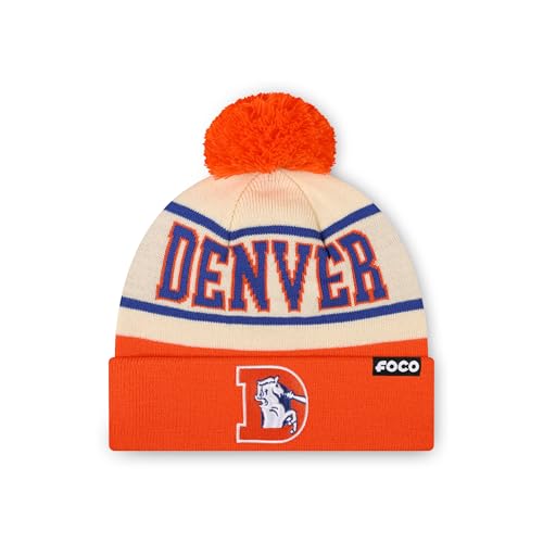FOCO Denver Broncos NFL Herita...Retro Logo Pom Beanie - Cream